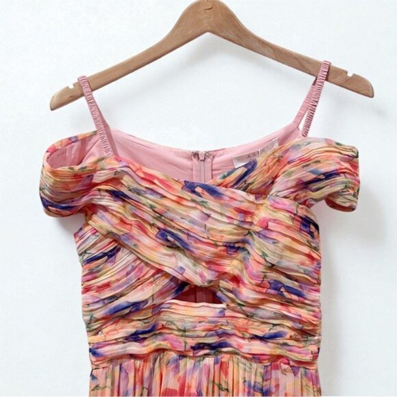NWT ASTR Leonara Off Shoulder Maxi Dress Peach Multi One Size - Picture 4 of 13